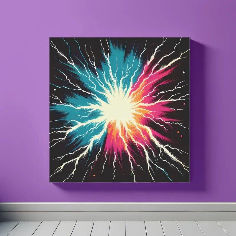 Lightning in Space Cyan Orange | Minimalist Retro Space Art Print | LoveSpaceArt