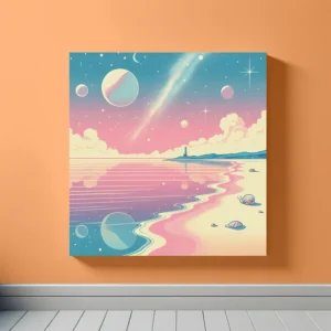 Peach Alien Beach | Retro Space Art Print | LoveSpaceArt