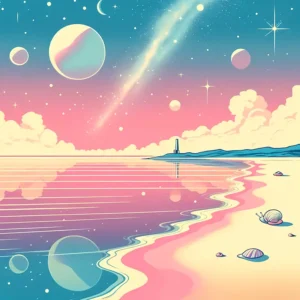 Peach Alien Beach | Retro Space Art Print | LoveSpaceArt