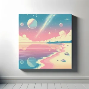 Peach Alien Beach | Retro Space Art Print | LoveSpaceArt