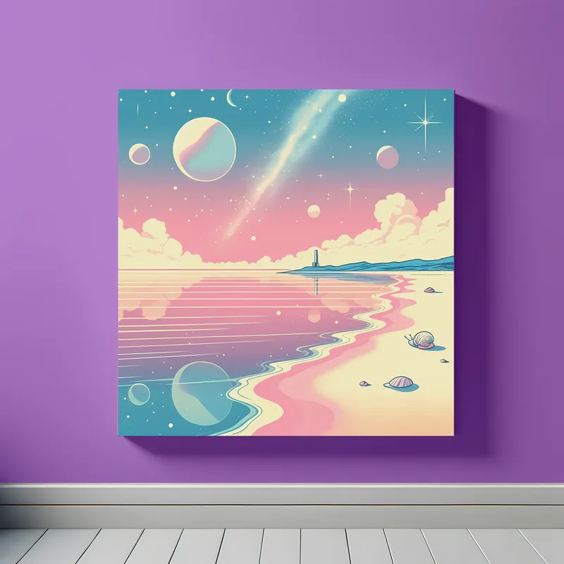 Peach Alien Beach | Retro Space Art Print | LoveSpaceArt