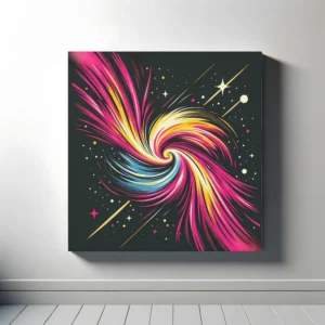 Pink Fuschia Blue Yellow Spiral Galaxy | Minimalist Retro Space Art Print | LoveSpaceArt