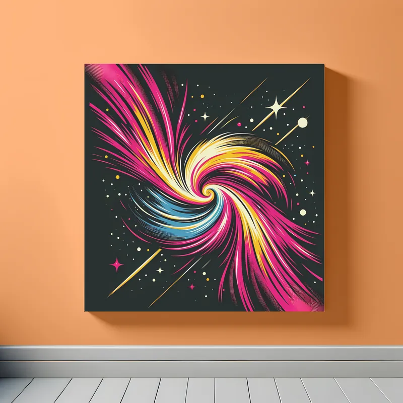 Pink Fuschia Blue Yellow Spiral Galaxy | Minimalist Retro Space Art Print | LoveSpaceArt