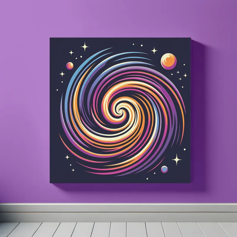 Purple Yellow Spiral Galaxy | Minimalist Retro Space Art Print | LoveSpaceArt