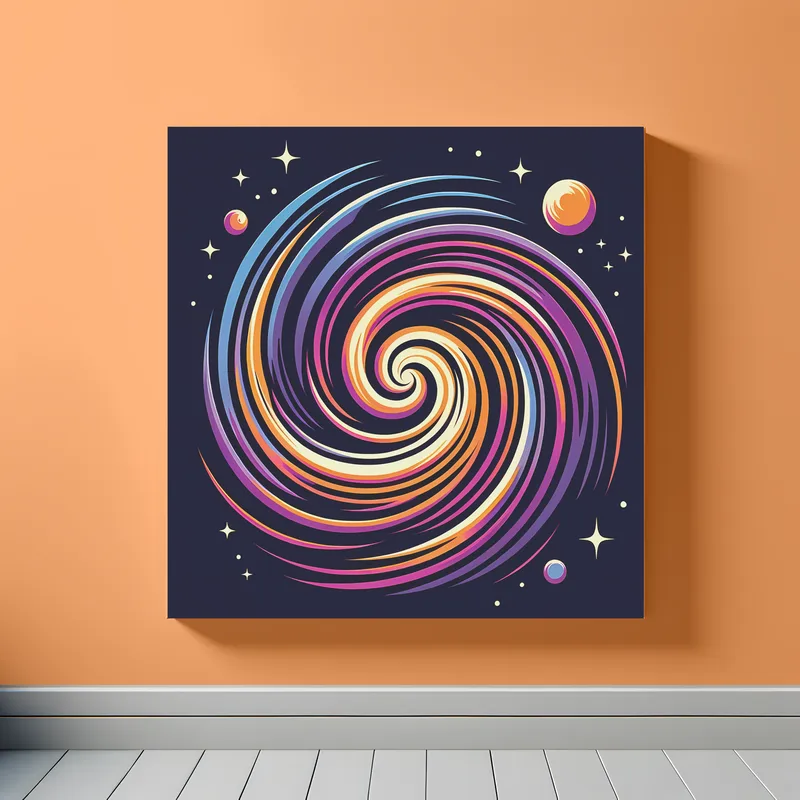 Purple Yellow Spiral Galaxy | Minimalist Retro Space Art Print | LoveSpaceArt