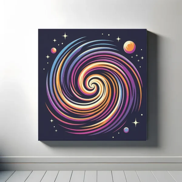 Purple Yellow Spiral Galaxy | Minimalist Retro Space Art Print | LoveSpaceArt