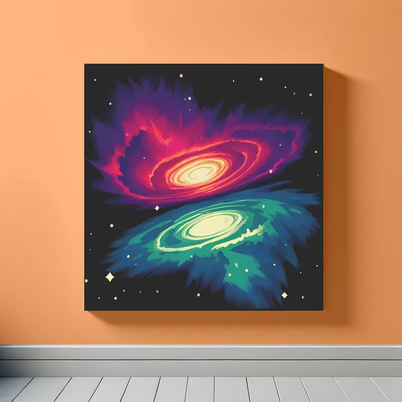 Red Green Galaxy Reflection | Minimalist Retro Space Art Print | LoveSpaceArt