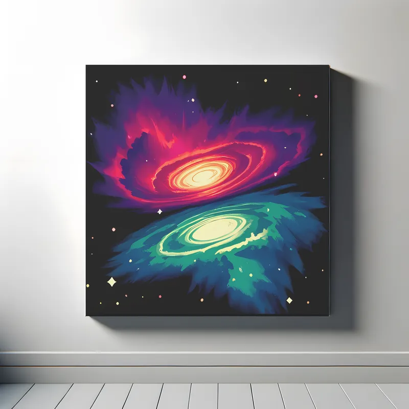 Red Green Galaxy Reflection | Minimalist Retro Space Art Print | LoveSpaceArt