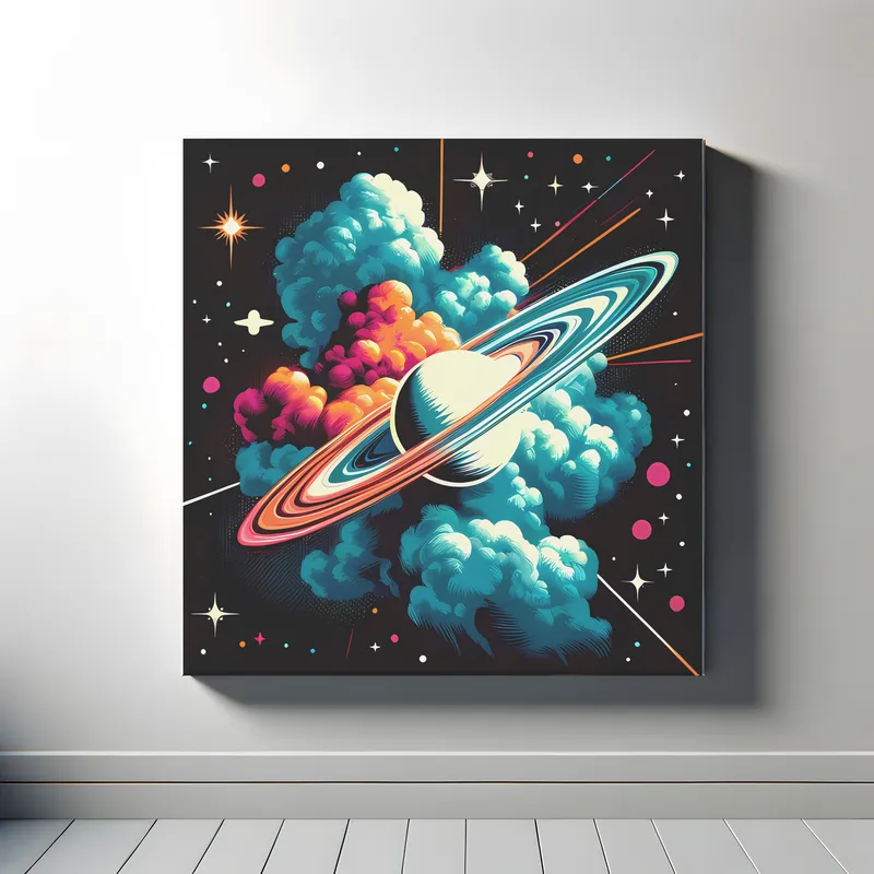 Saturn And Space Dust | Minimalist Retro Space Art Print | LoveSpaceArt