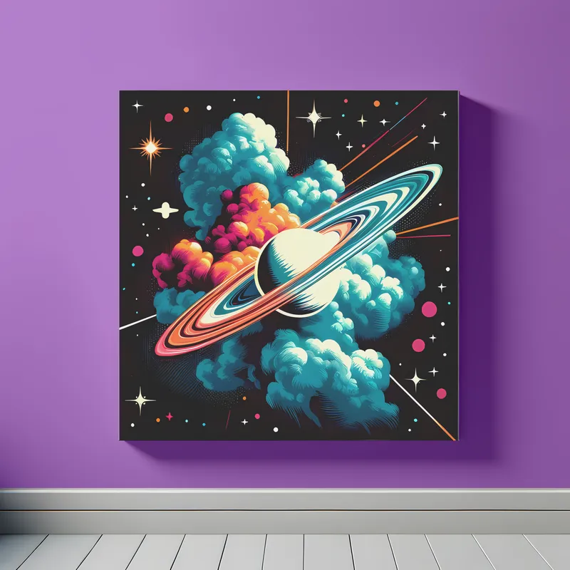 Saturn And Space Dust | Minimalist Retro Space Art Print | LoveSpaceArt