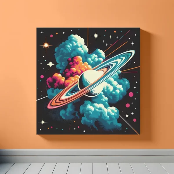 Saturn And Space Dust | Minimalist Retro Space Art Print | LoveSpaceArt