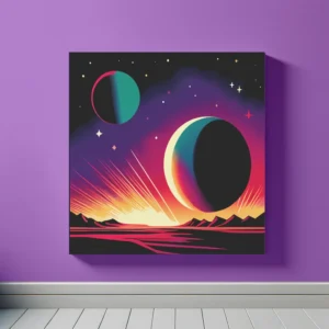 Sunset Planet Eclipse | Minimalist Retro Space Art Print | LoveSpaceArt