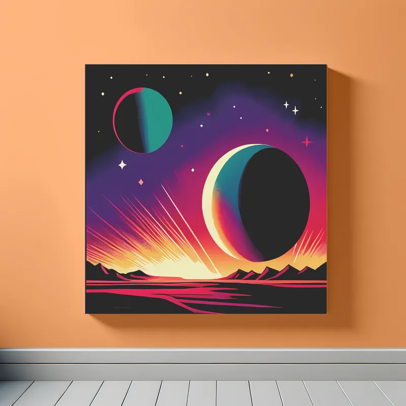 Sunset Planet Eclipse | Minimalist Retro Space Art Print | LoveSpaceArt