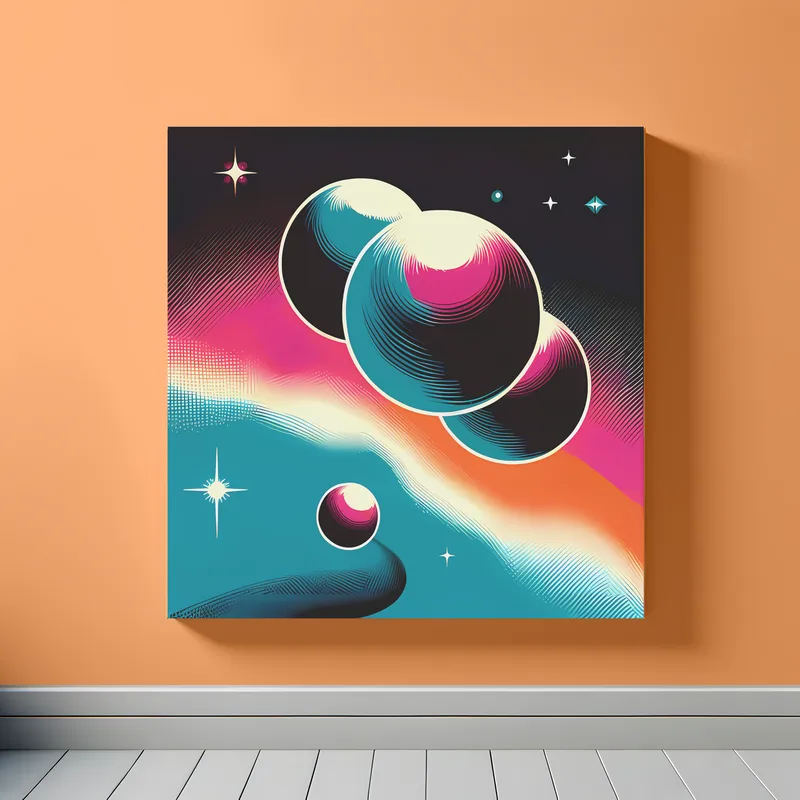 Three Body Problem | Blue Pink | Minimalist Retro Space Art Print | LoveSpaceArt